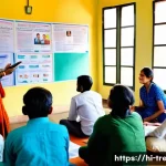 독서지도사 협회 정보 및 혜택 - A vibrant classroom scene set in India, featuring a diverse group of Hindi-speaking teachers engaged...