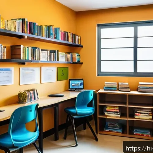 독서지도사 업무 환경 개선 - A cozy and well-organized reading instructor&rsquo;s workspace designed for Hindi-speaking educators, feat...
