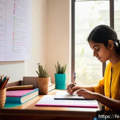독서지도사 실무 사례 공유 - A focused Indian student studying at a tidy desk in a quiet, well-lit room with natural sunlight str...